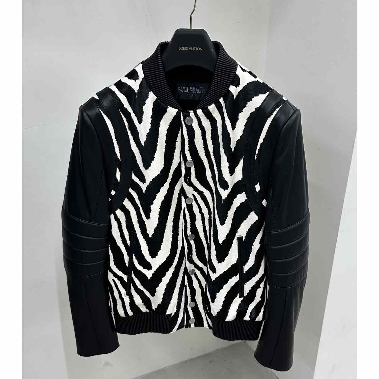 Balmain Zebra Pattern Leather Bomber Jacket - EUR FASHION