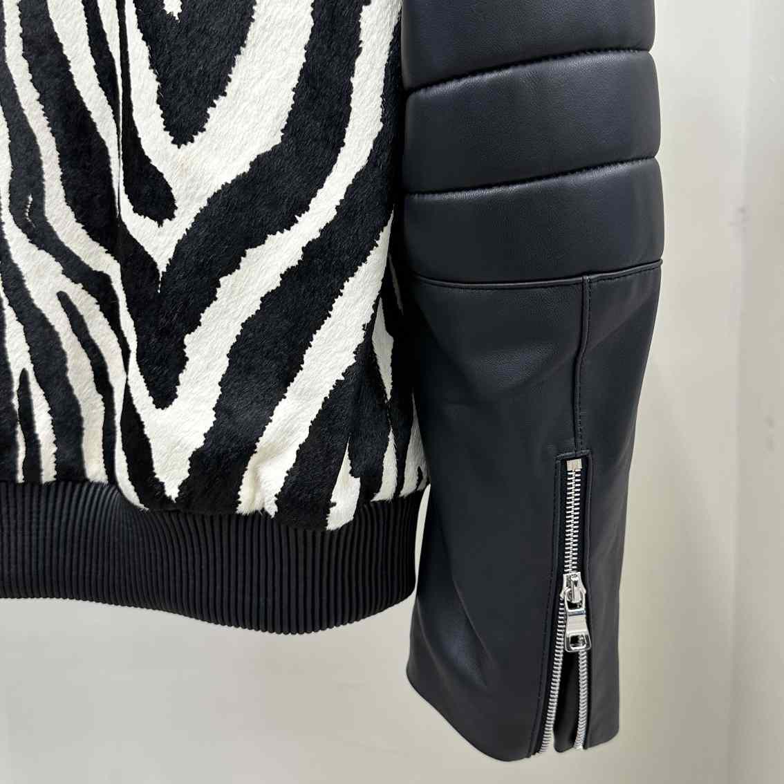 Balmain Zebra Pattern Leather Bomber Jacket - EUR FASHION