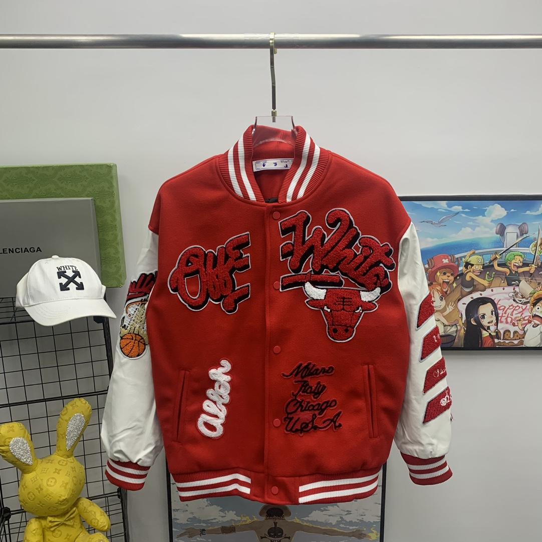 Off White C/O Chicago Bulls Varsity Jacket - EUR FASHION