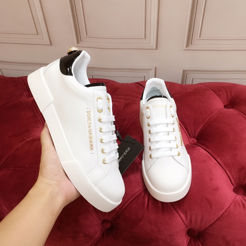 Dolce & Gabbana White Portofino Trainers With Pearl - EUR FASHION