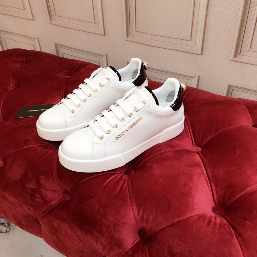 Dolce & Gabbana White Portofino Trainers With Pearl - EUR FASHION