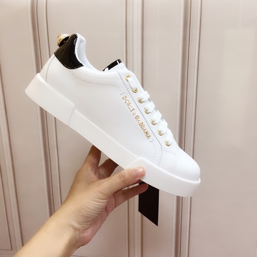 Dolce & Gabbana White Portofino Trainers With Pearl - EUR FASHION