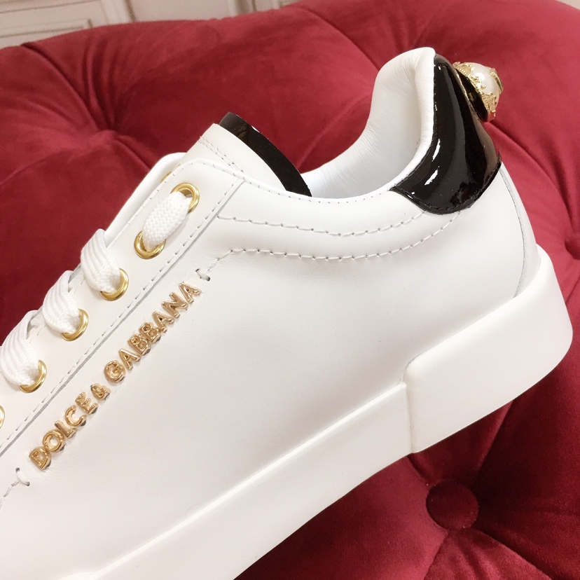 Dolce & Gabbana White Portofino Trainers With Pearl - EUR FASHION