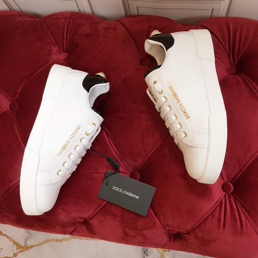 Dolce & Gabbana White Portofino Trainers With Pearl - EUR FASHION