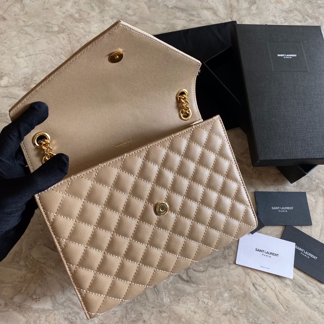 Saint Laurent Envelope Medium In Quilted Grain De Poudre Embossed Leather - EUR FASHION