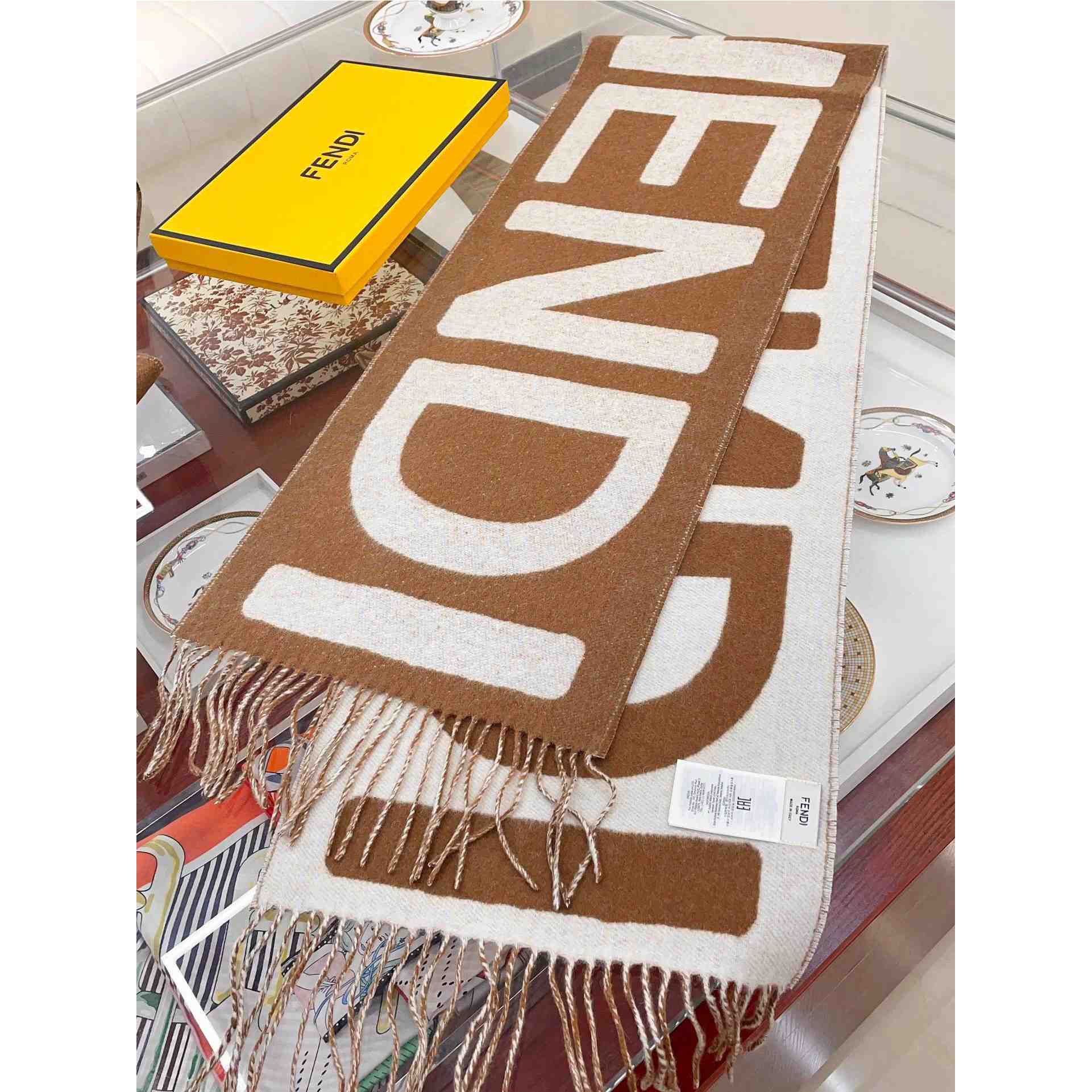 Fendi Brown And Beige Wool Scarf - EUR FASHION