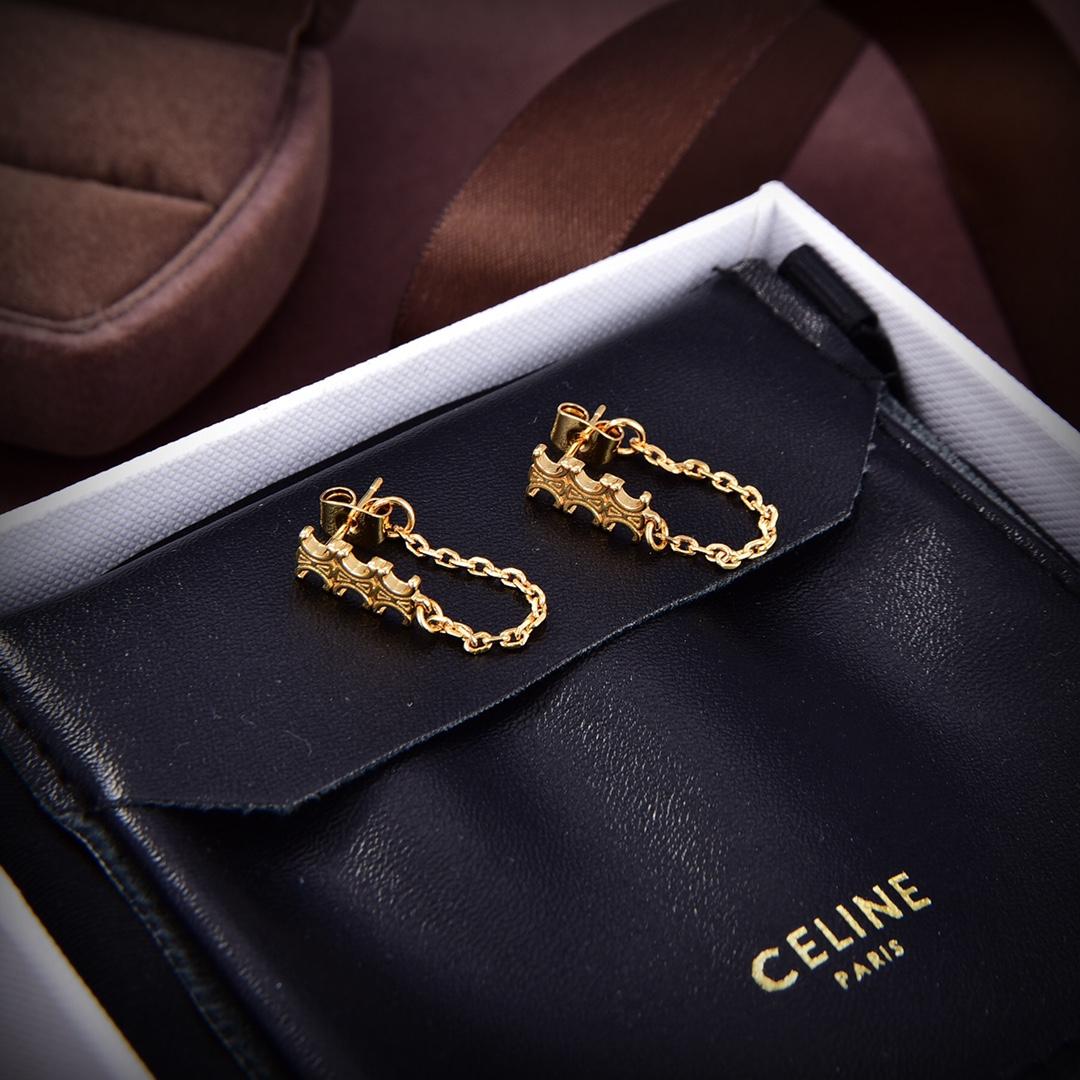 Celine Triomphe Chain Earrings In Brass With Gold Finish - EUR FASHION