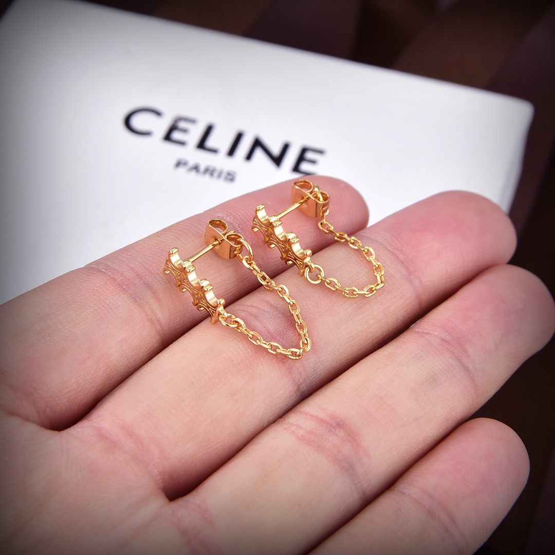 Celine Triomphe Chain Earrings In Brass With Gold Finish - EUR FASHION