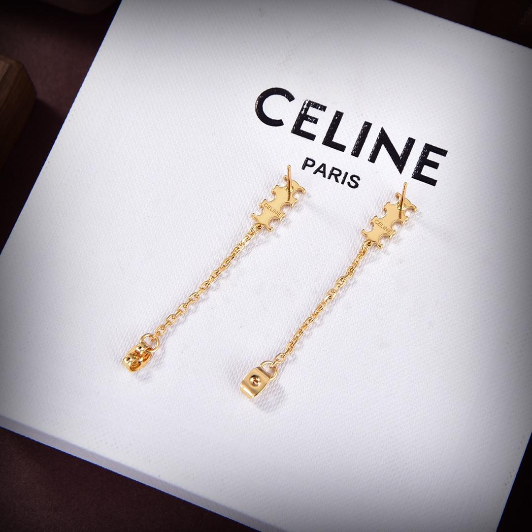 Celine Triomphe Chain Earrings In Brass With Gold Finish - EUR FASHION