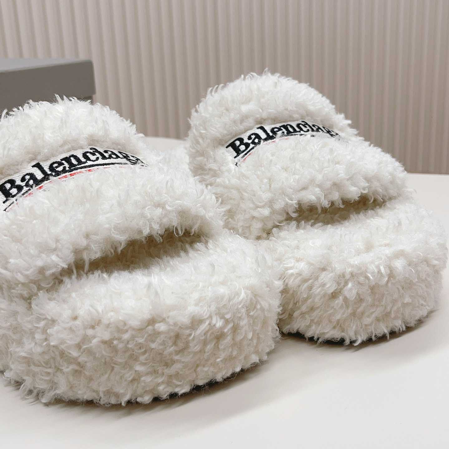 Balenciaga Furry Platform Sandal In White - EUR FASHION