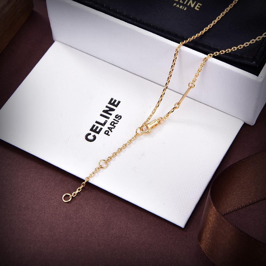 Celine Triomphe Indie Small Charms Necklace In Brass With Gold Finish And Nero Assoluto - EUR FASHION