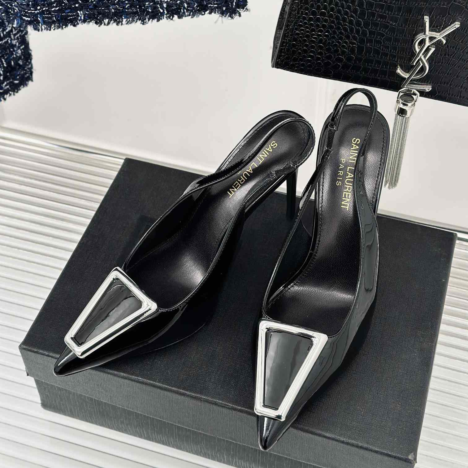 Saint Laurent Avenue Slingback Pumps In Patent Leather - EUR FASHION