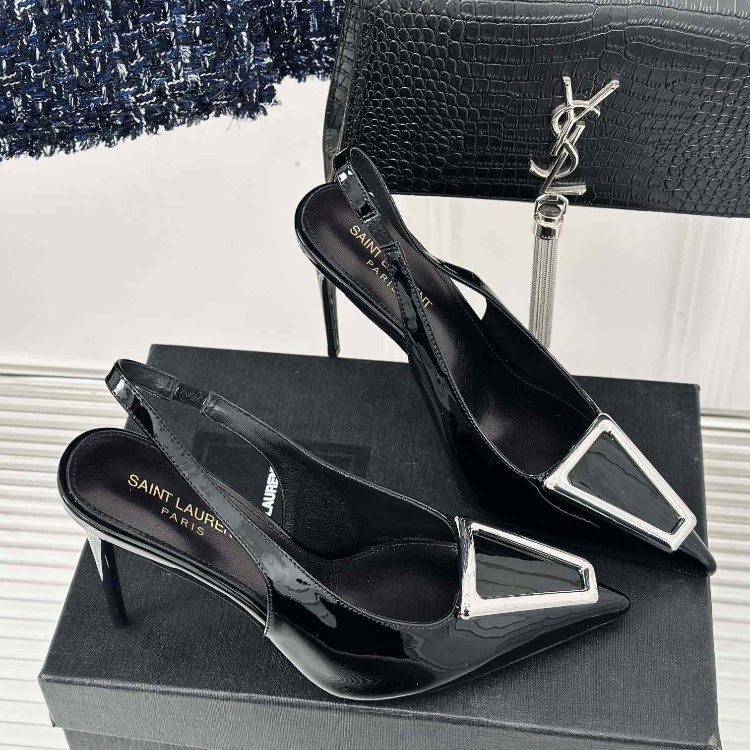 Saint Laurent Avenue Slingback Pumps In Patent Leather - EUR FASHION