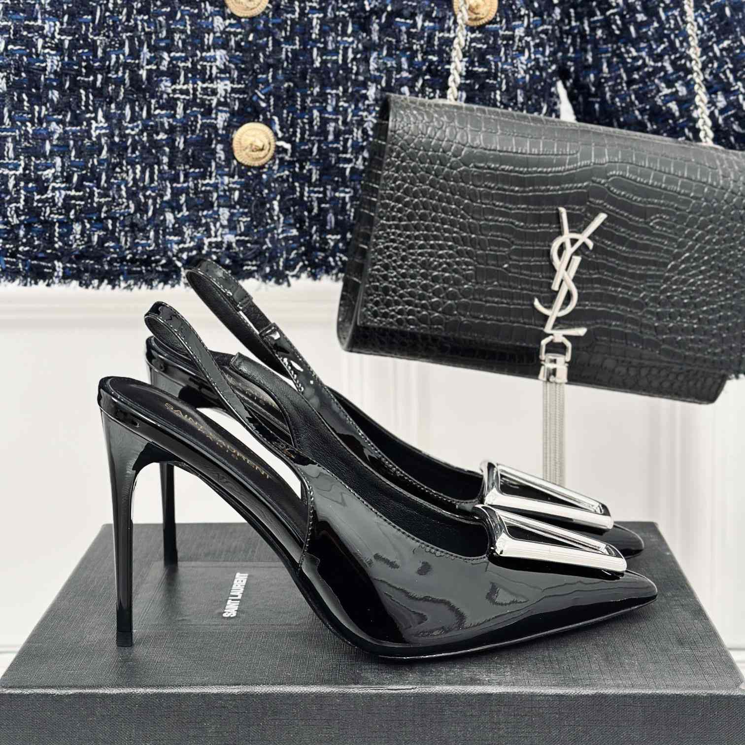 Saint Laurent Avenue Slingback Pumps In Patent Leather - EUR FASHION