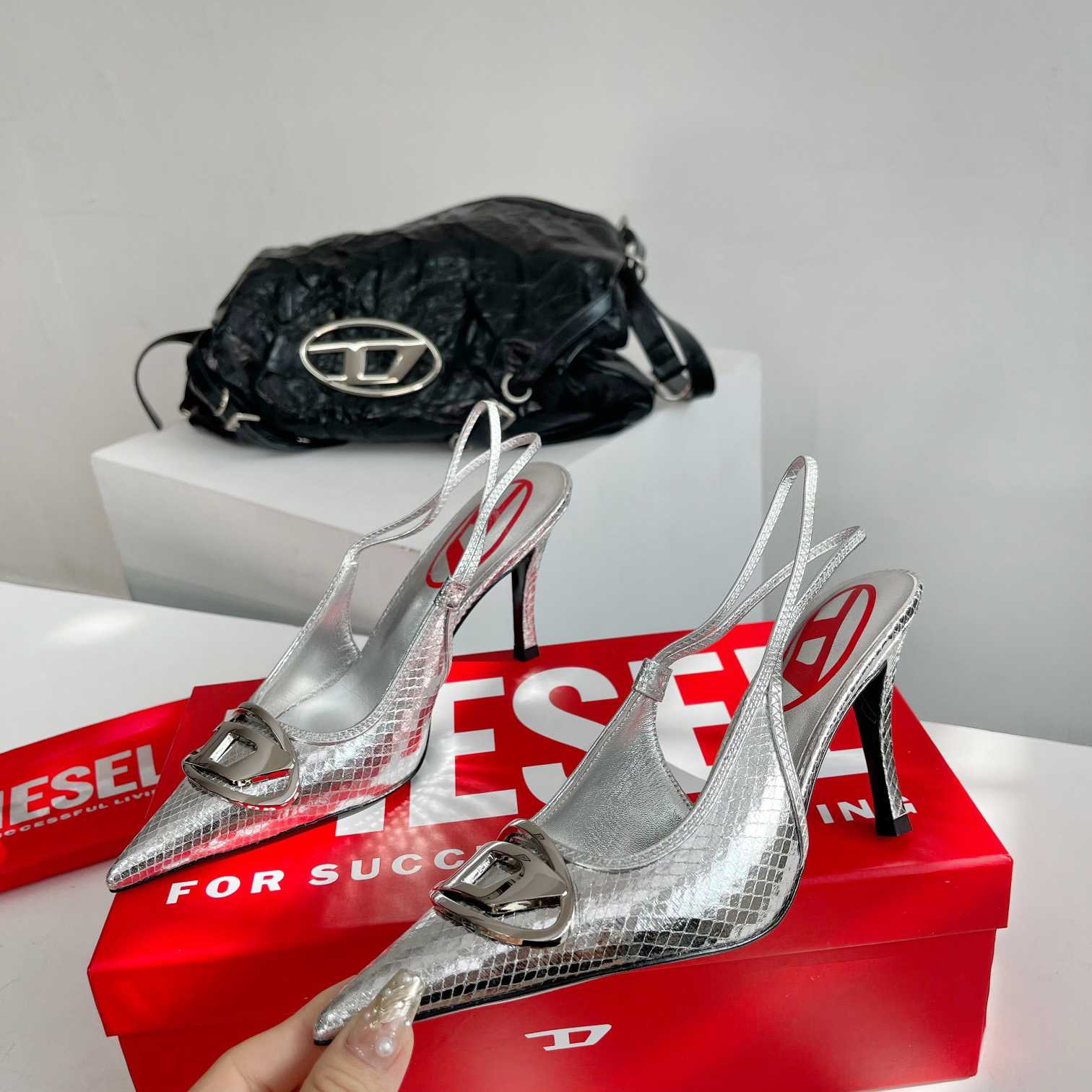 Diesel D-Venus Sb - Patent Snake-effect Slingback Pumps - EUR FASHION