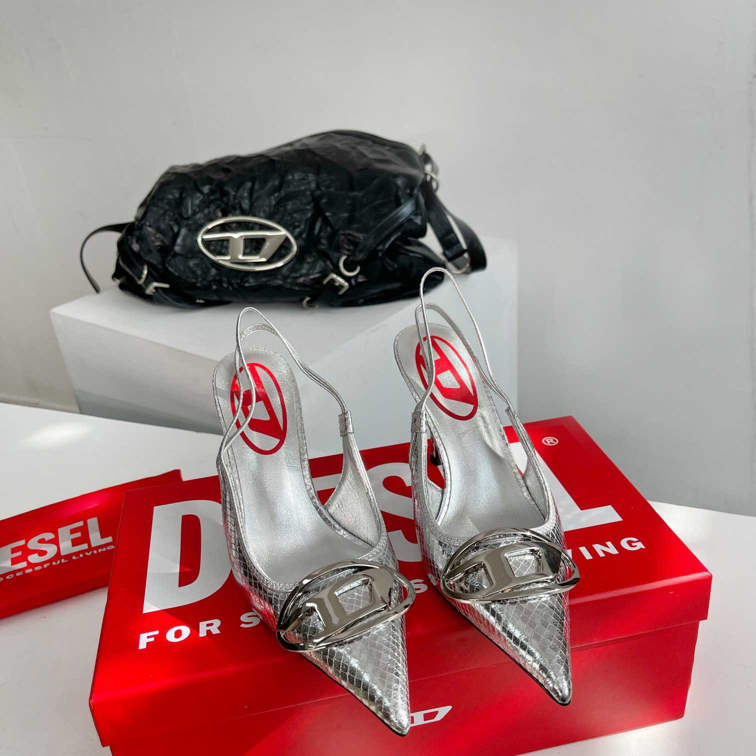 Diesel D-Venus Sb - Patent Snake-effect Slingback Pumps - EUR FASHION