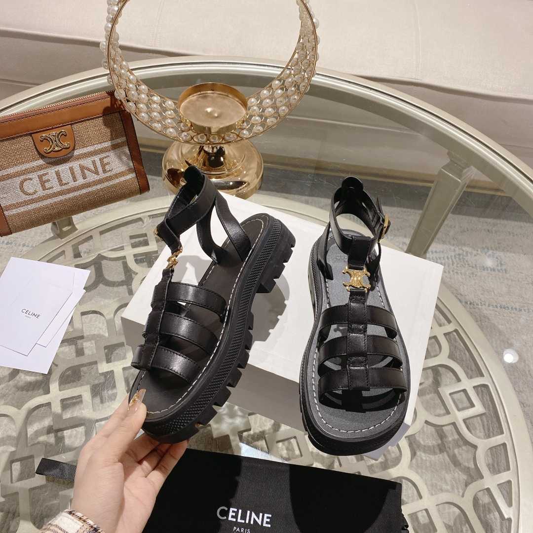 Celine Clea Triomphe Gladiator Sandal In Calfskin - Vegetal Tanning Black - EUR FASHION