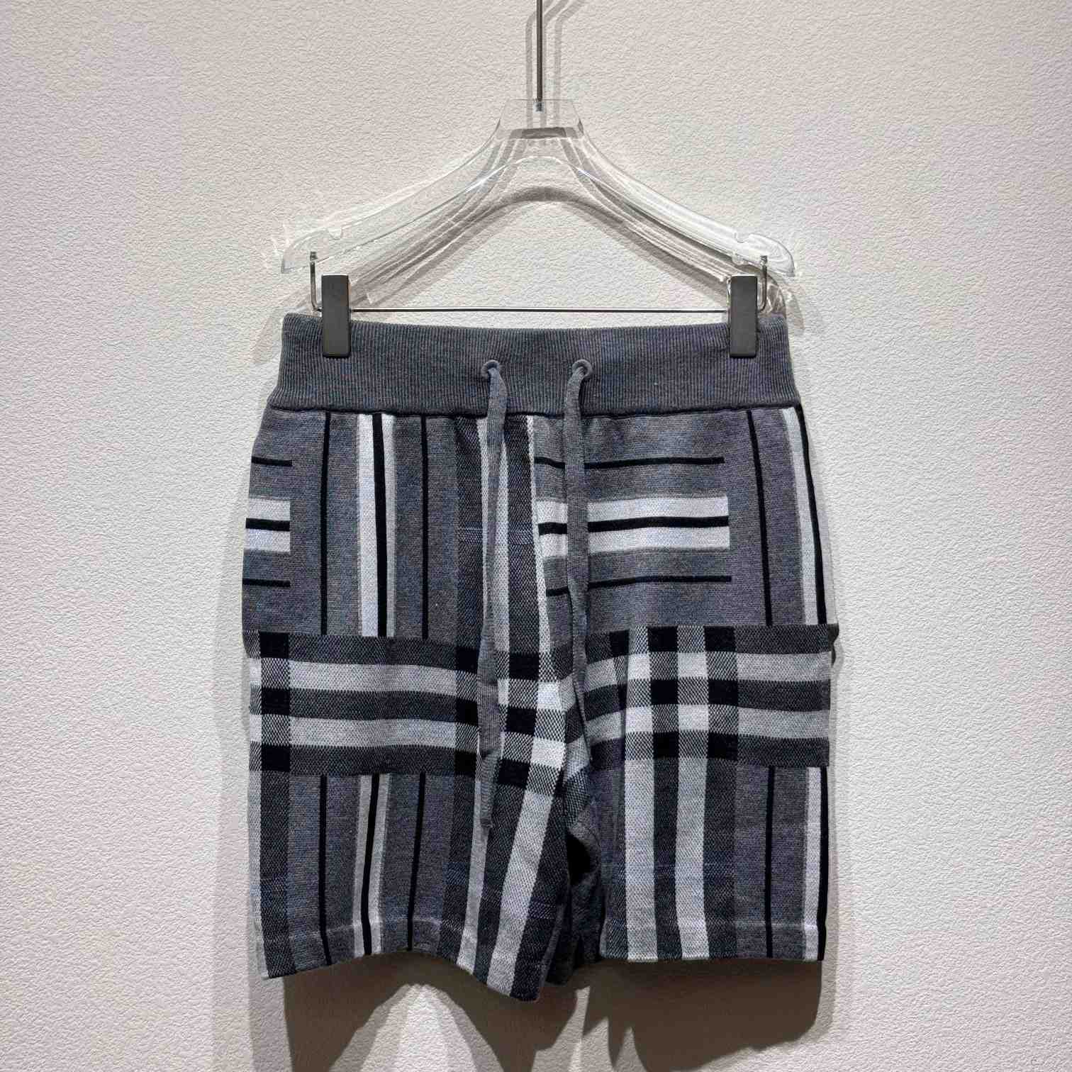 Burberry Check And Stripe Wool Blend Jacquard Shorts - EUR FASHION