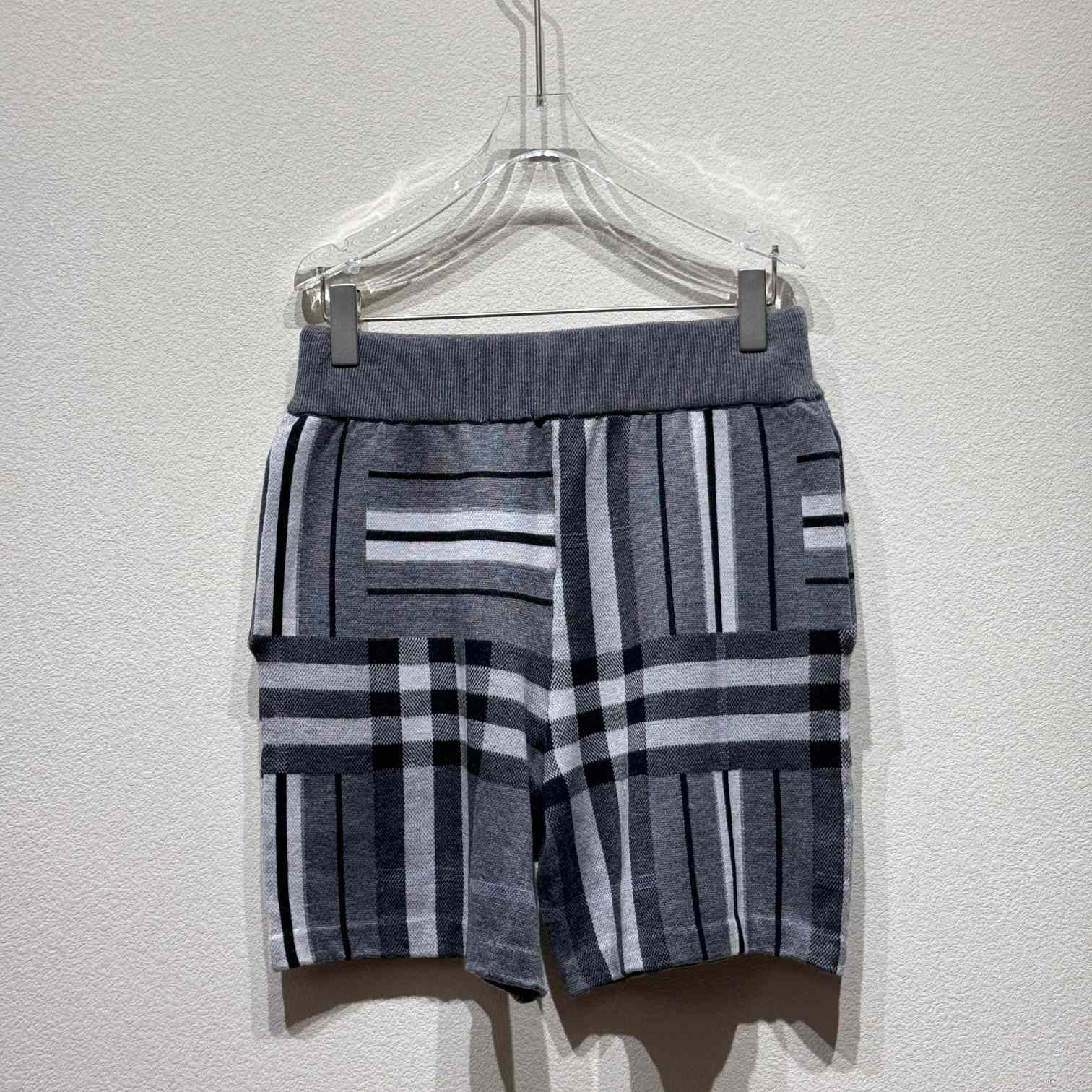 Burberry Check And Stripe Wool Blend Jacquard Shorts - EUR FASHION