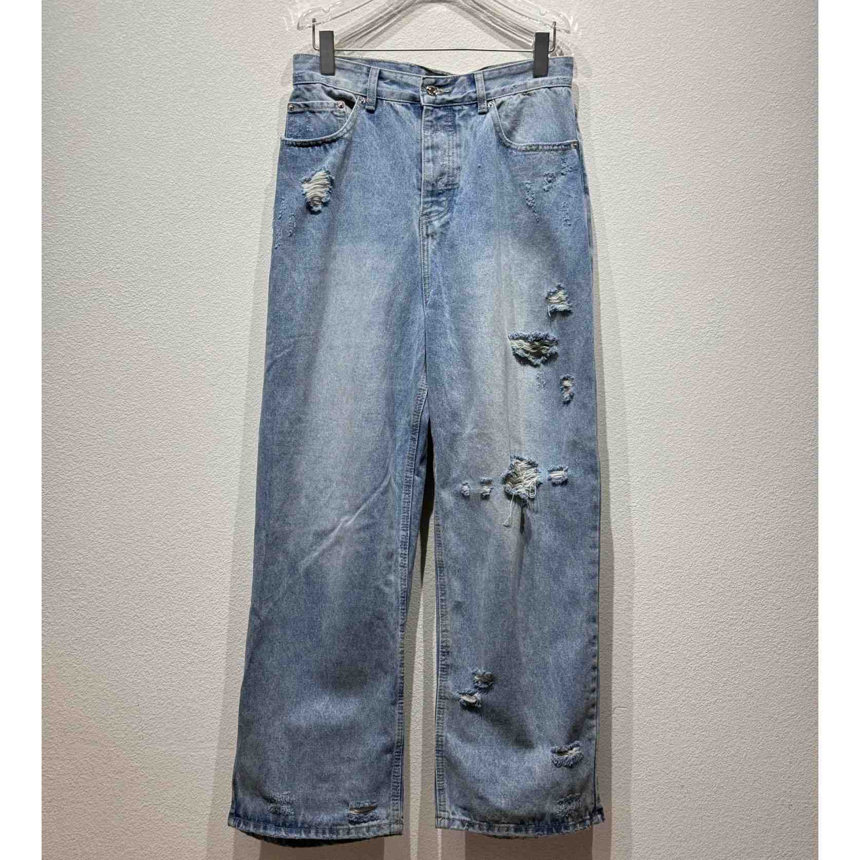 Balenciaga Super Destroyed Baggy Pants In Light Blue - EUR FASHION