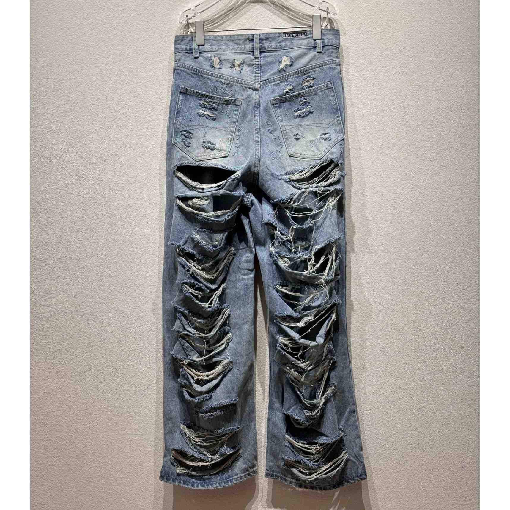 Balenciaga Super Destroyed Baggy Pants In Light Blue - EUR FASHION