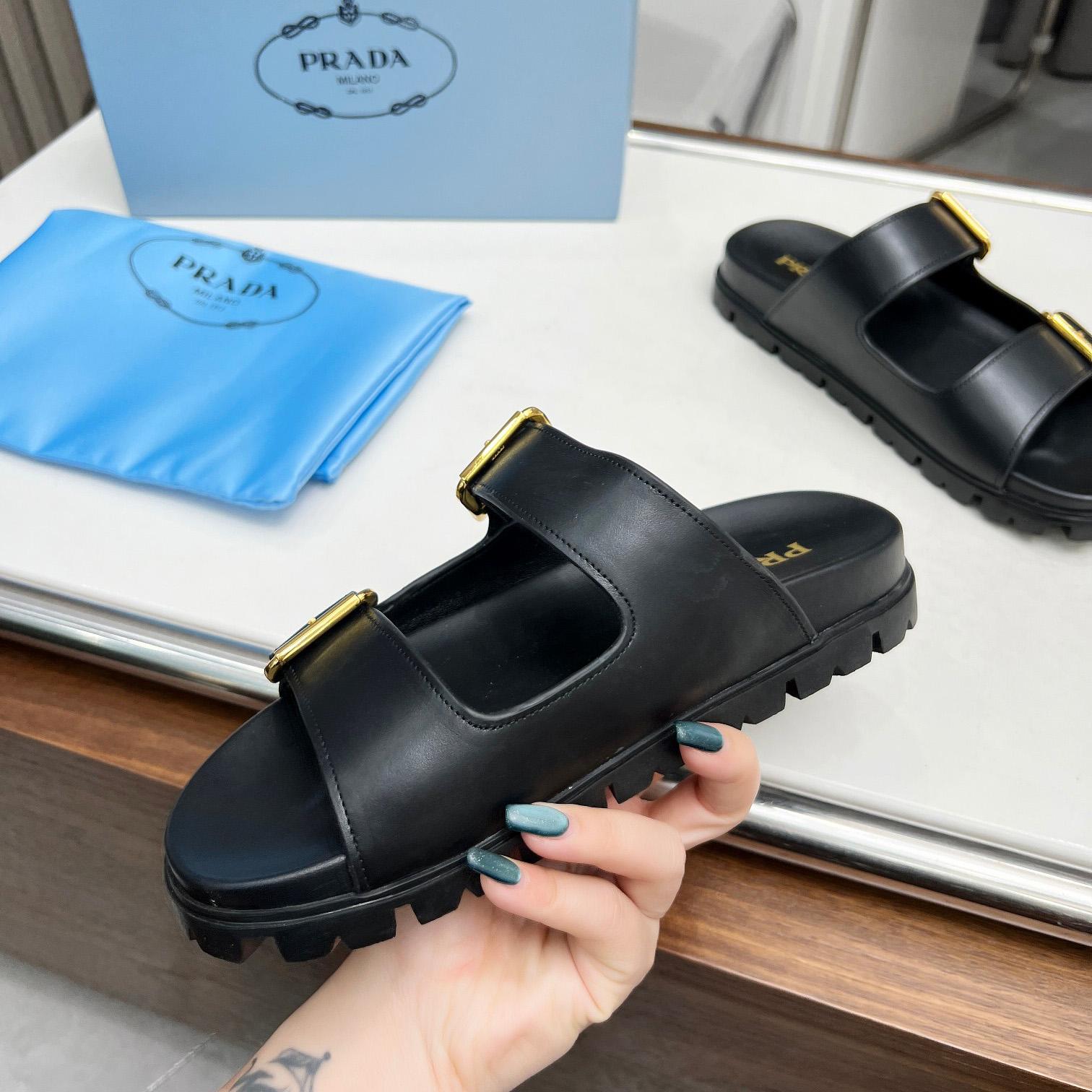 Prada Leather Strap Slides - EUR FASHION