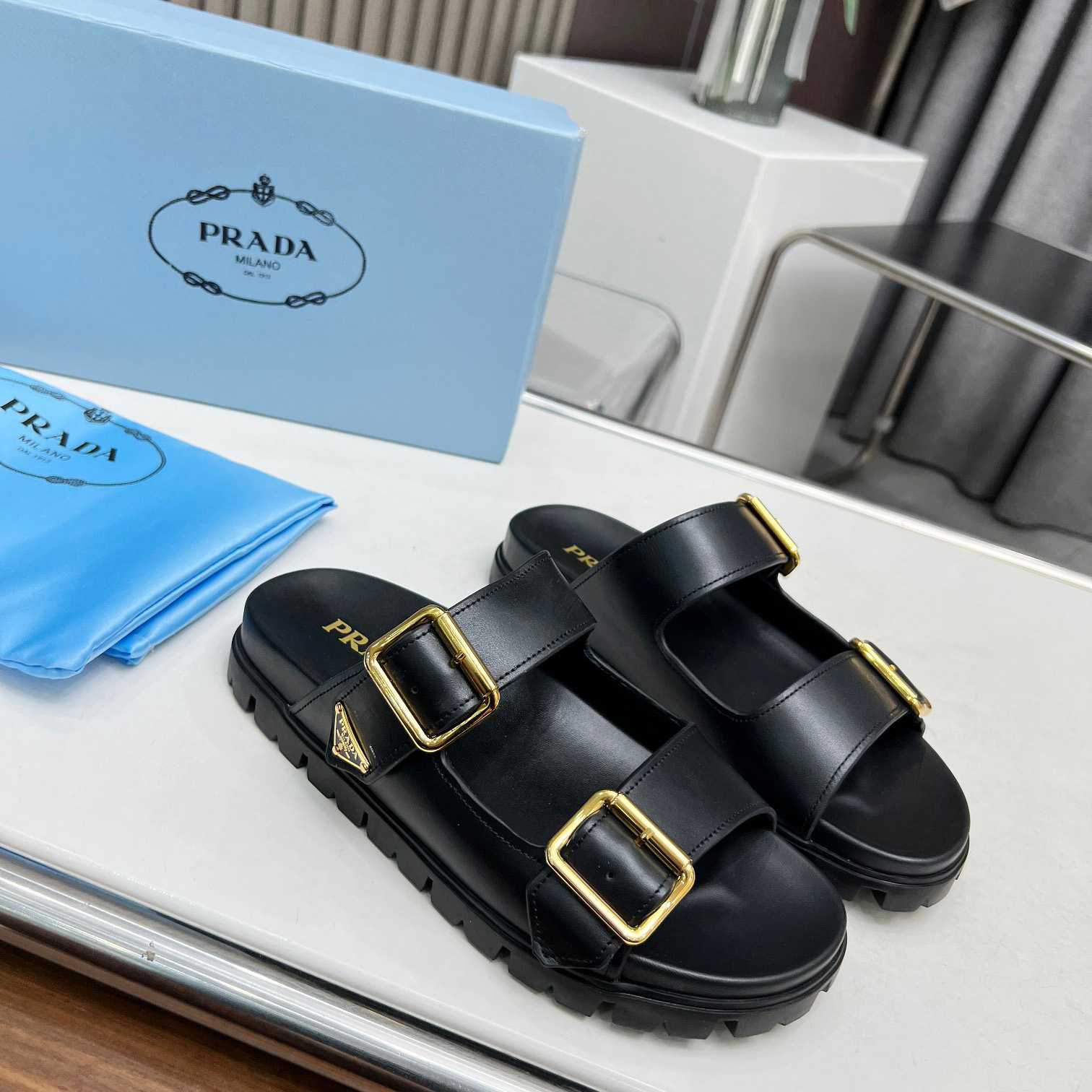 Prada Leather Strap Slides - EUR FASHION