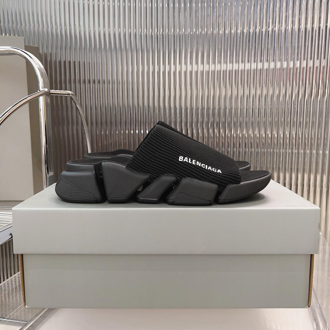 Balenciaga Speed 2.0 Slide Sandal In Black Recycled Knit - EUR FASHION