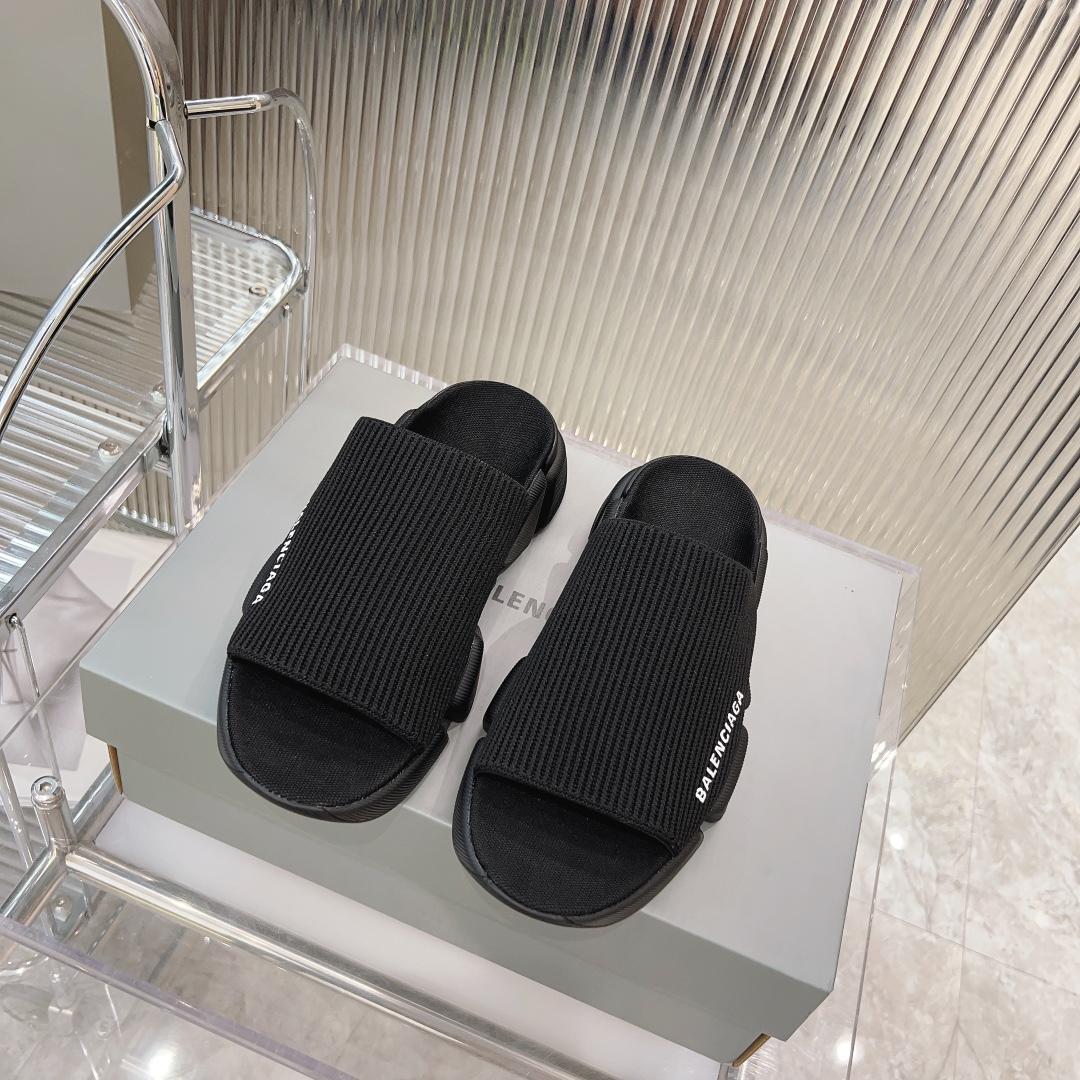 Balenciaga Speed 2.0 Slide Sandal In Black Recycled Knit - EUR FASHION