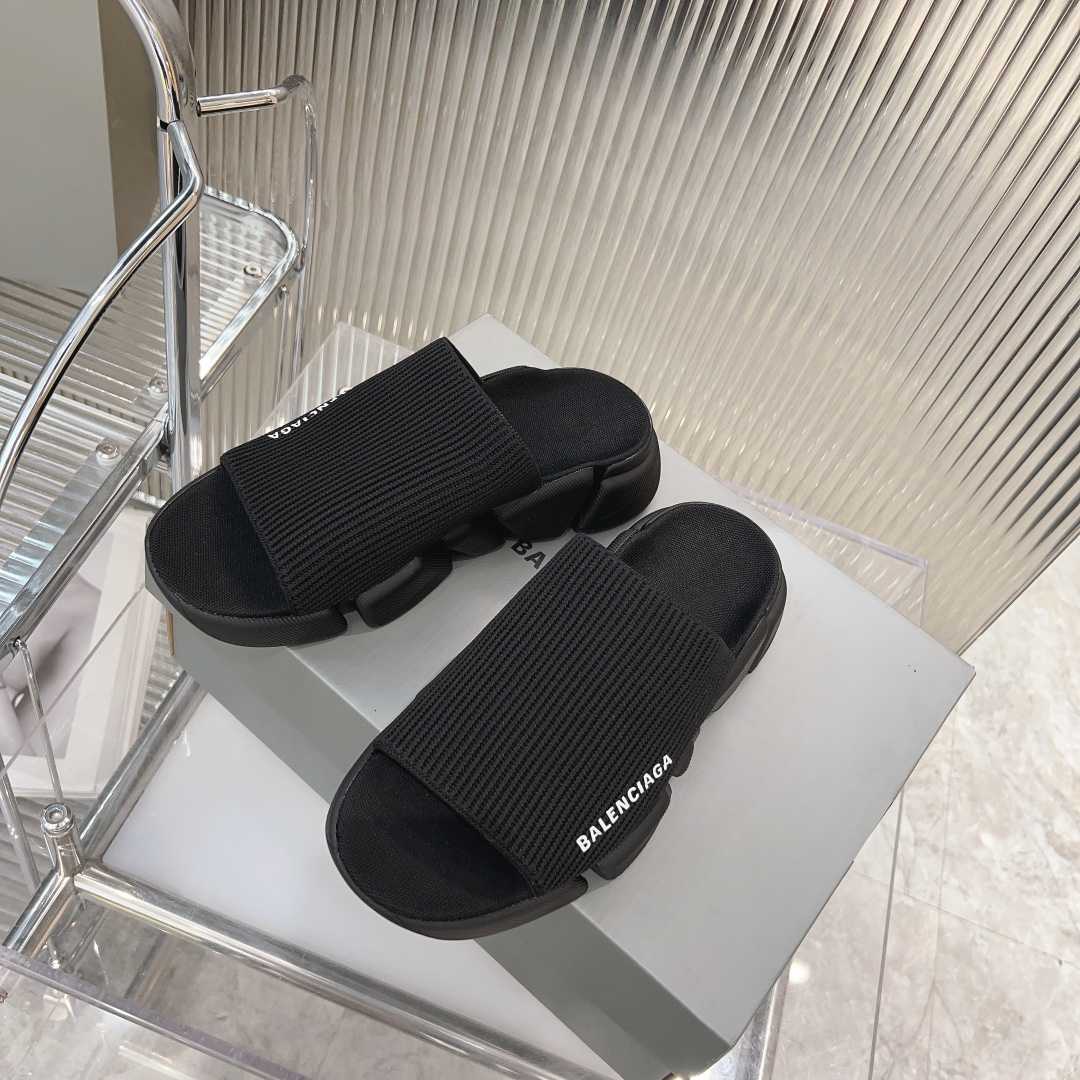 Balenciaga Speed 2.0 Slide Sandal In Black Recycled Knit - EUR FASHION