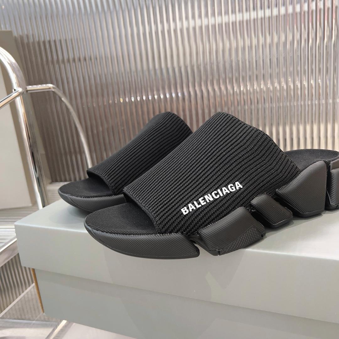 Balenciaga Speed 2.0 Slide Sandal In Black Recycled Knit - EUR FASHION