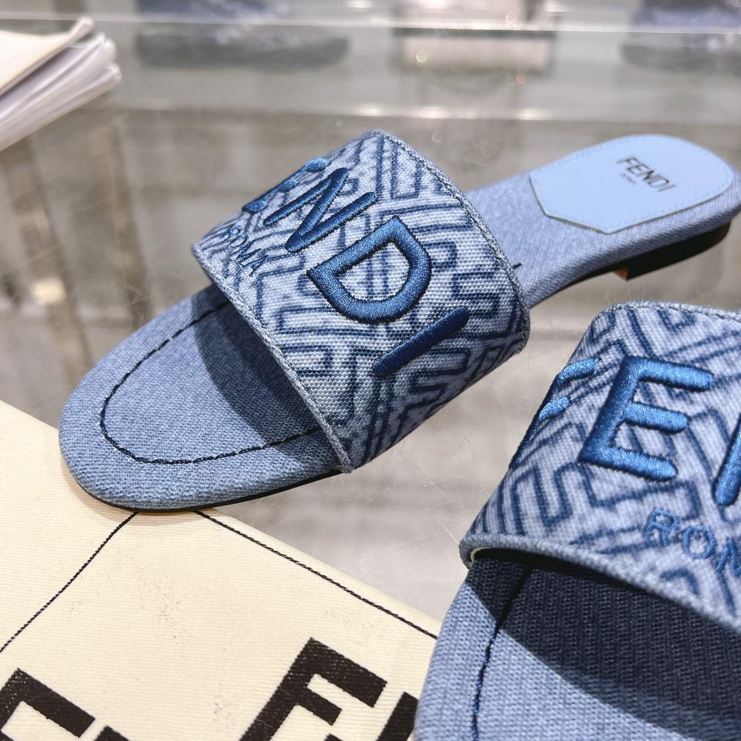 Fendi Signature Blue Denim Slides - EUR FASHION