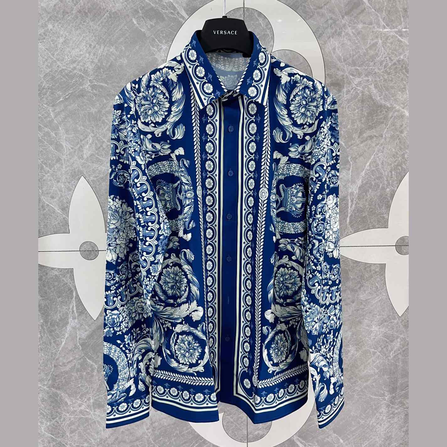 Versace Blue Baroque Silk Shirt - EUR FASHION