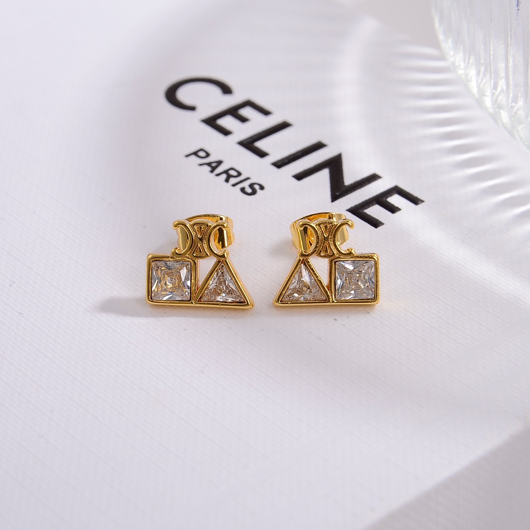 Celine Geometric Earrings In Brass With Gold Finish And Strass - EUR FASHION