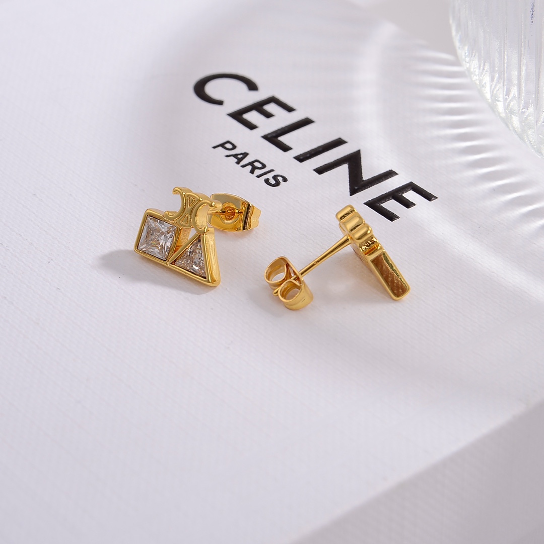 Celine Geometric Earrings In Brass With Gold Finish And Strass - EUR FASHION