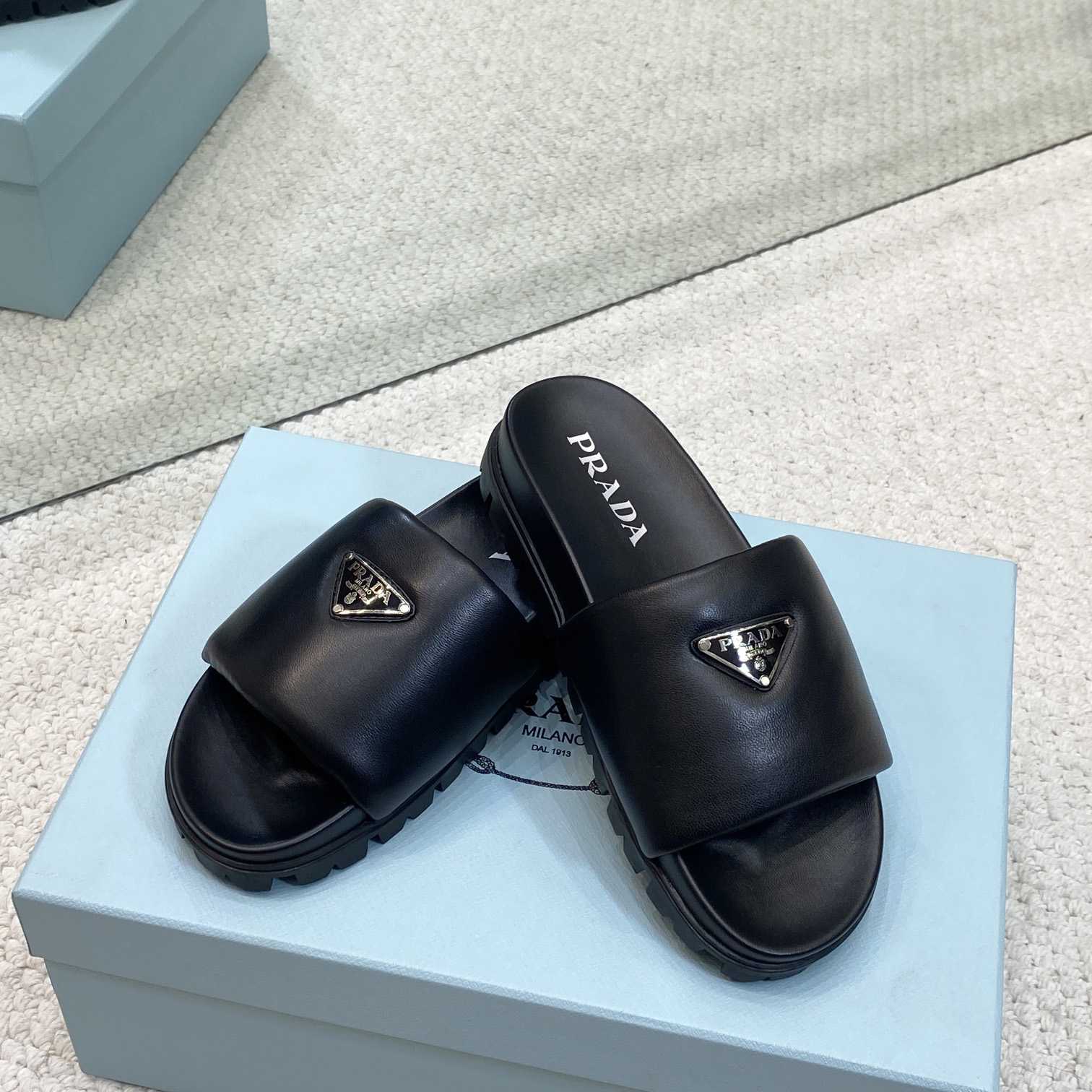 Prada Padded Nappa Leather Slides - EUR FASHION