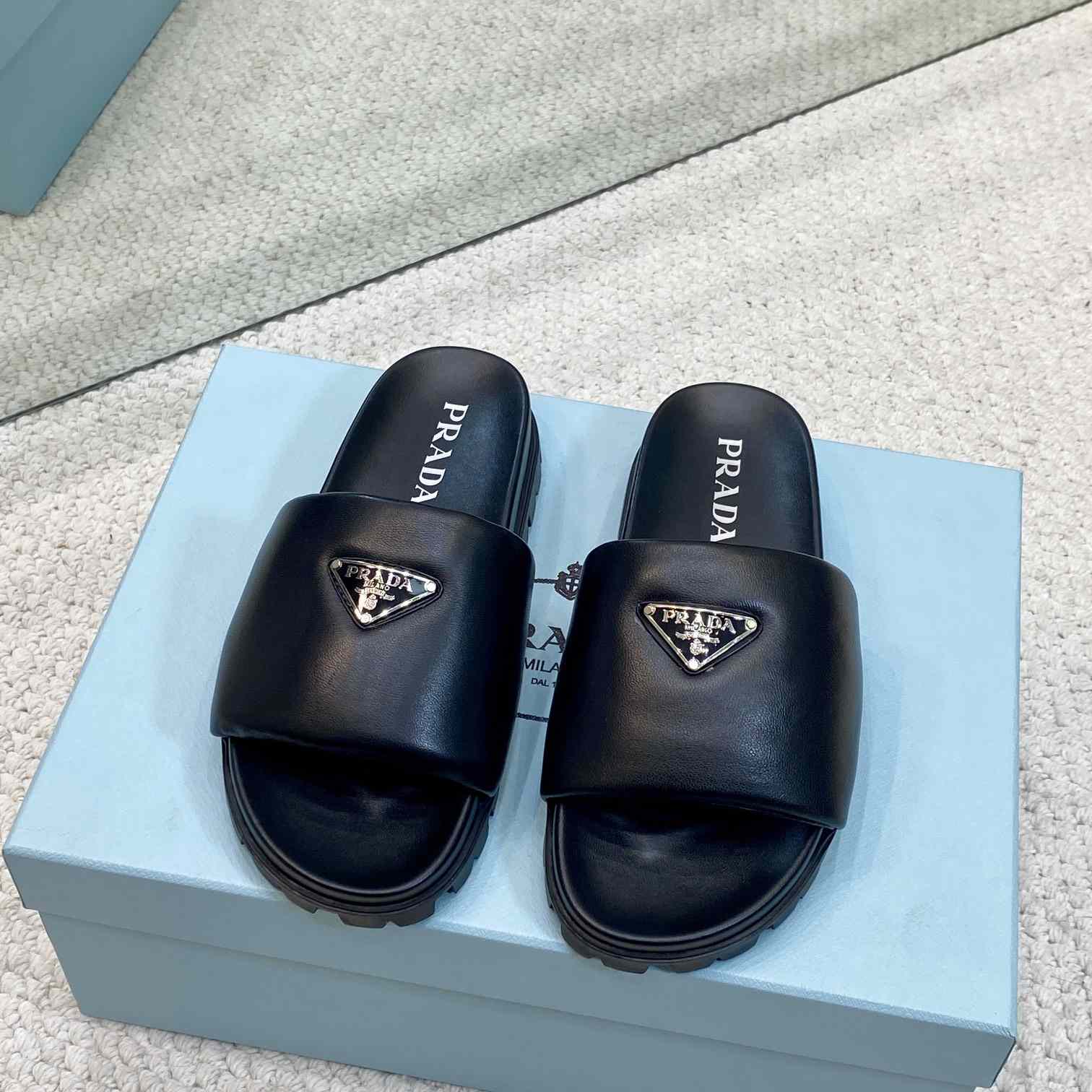 Prada Padded Nappa Leather Slides - EUR FASHION