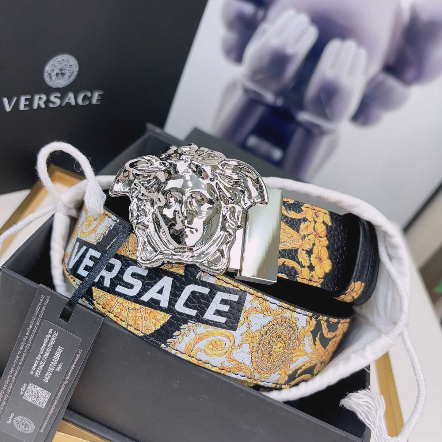 Versace La Medusa Logo-buckle Barocco-print Belt   40mm - EUR FASHION