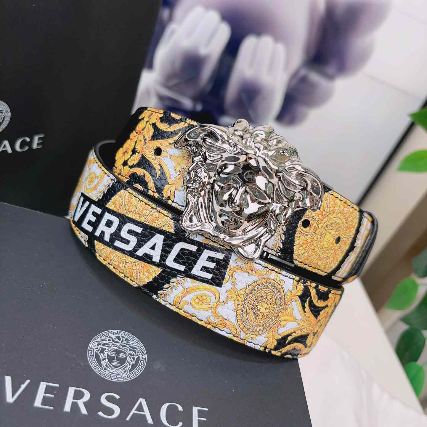 Versace La Medusa Logo-buckle Barocco-print Belt   40mm - EUR FASHION