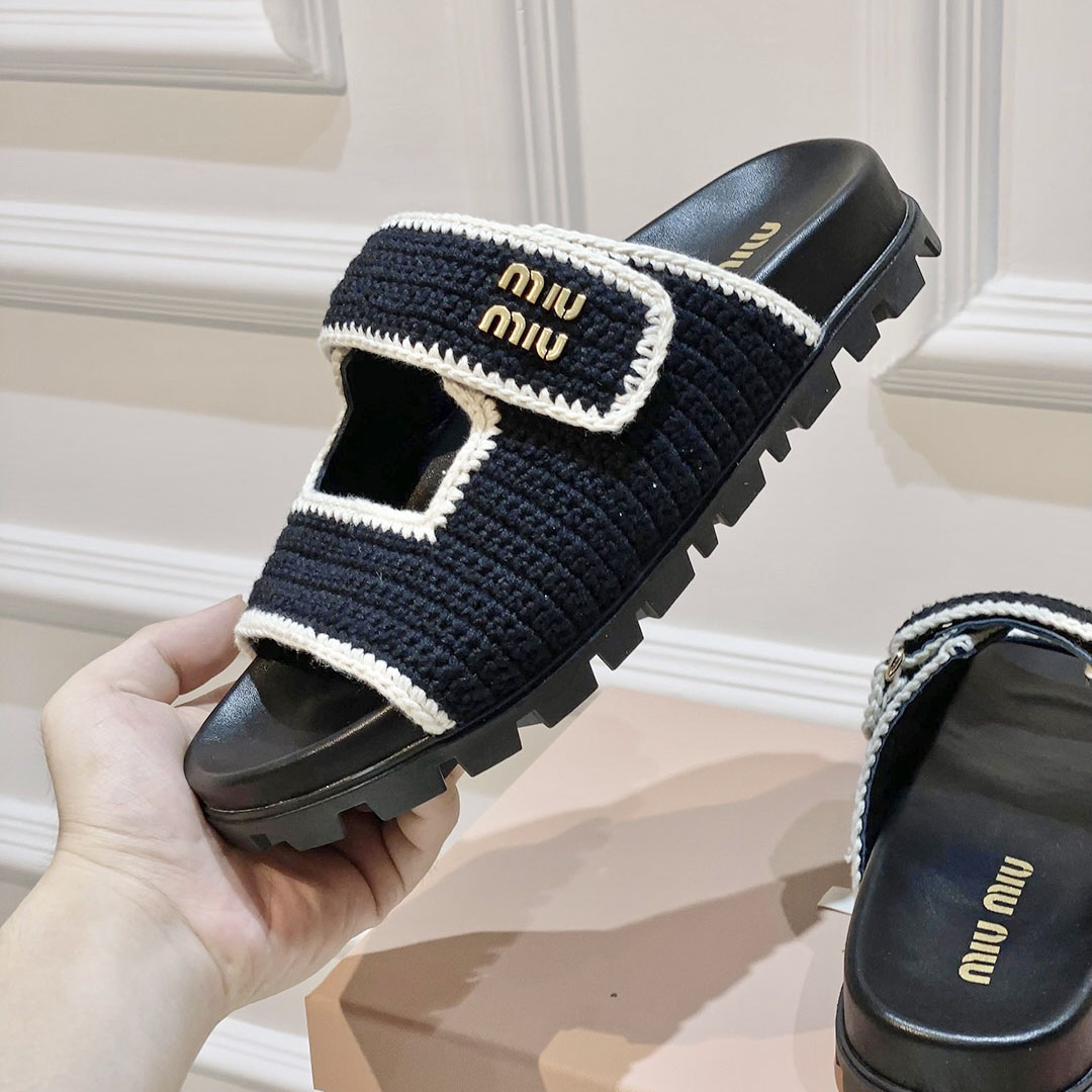 Miu Miu Crochet Knit Slides - EUR FASHION