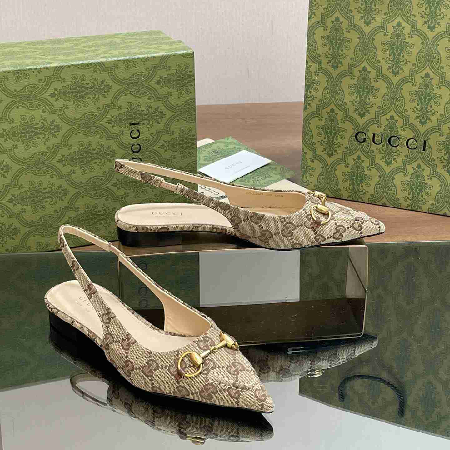 Gucci Women's Horsebit Slingback Ballet Flat - EUR FASHION