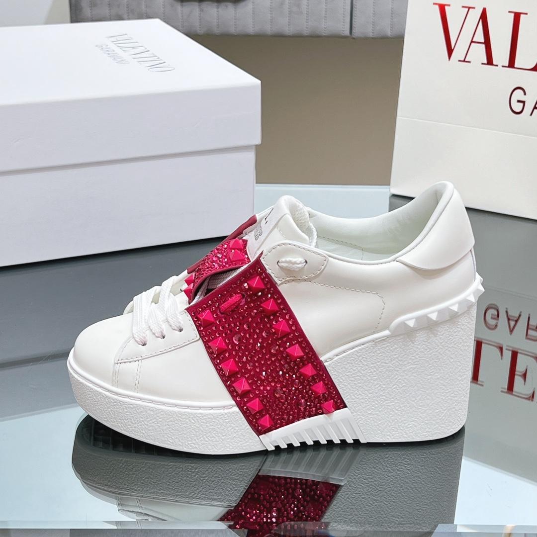 Valenti Open Disc Wedge Sneaker In Calfskin With Sequin Embroidery  85mm - EUR FASHION