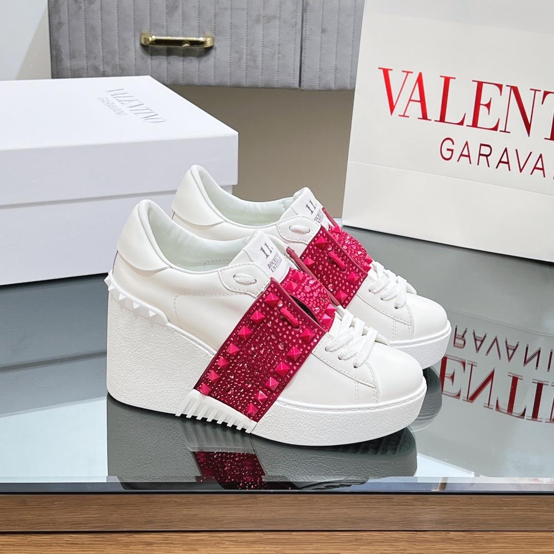 Valenti Open Disc Wedge Sneaker In Calfskin With Sequin Embroidery  85mm - EUR FASHION