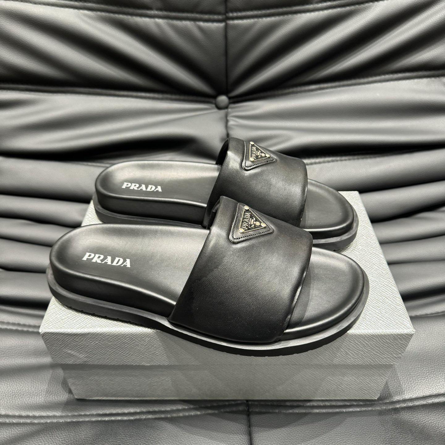 Prada Padded Nappa Leather Slides - EUR FASHION