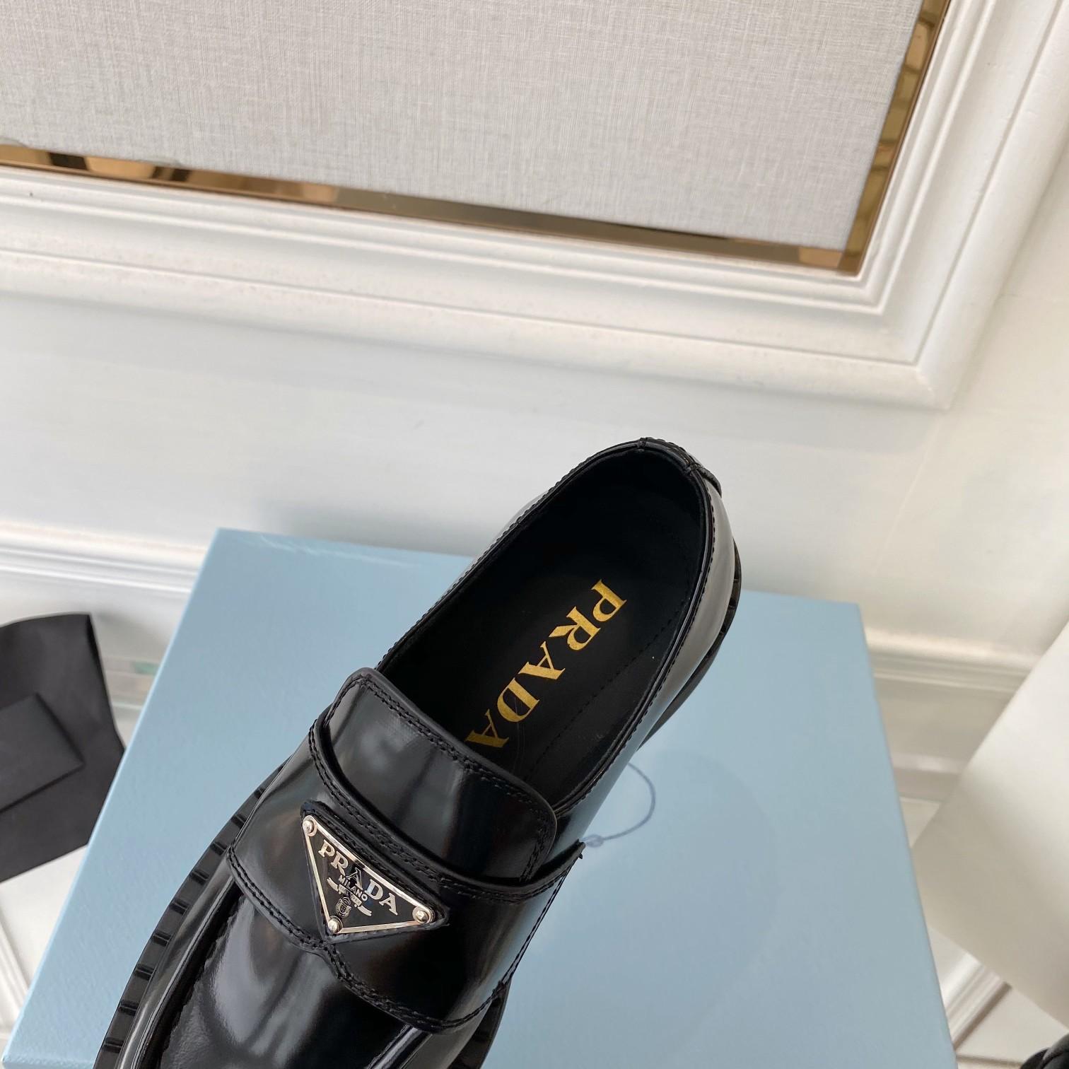 Prada Chocolate Patent Leather Loafers - EUR FASHION