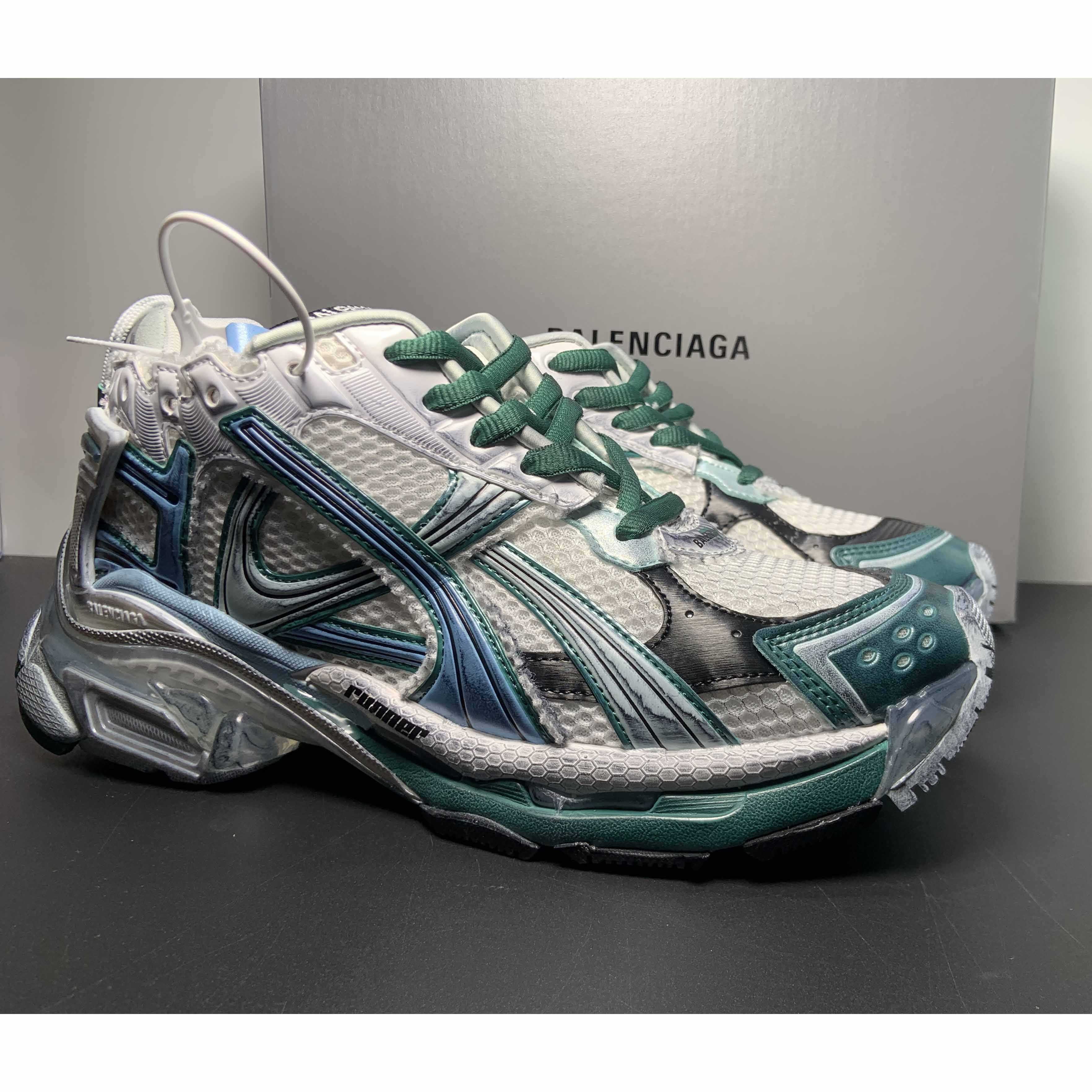 Balenciaga Runner Sneaker In White/Green And Blue - EUR FASHION