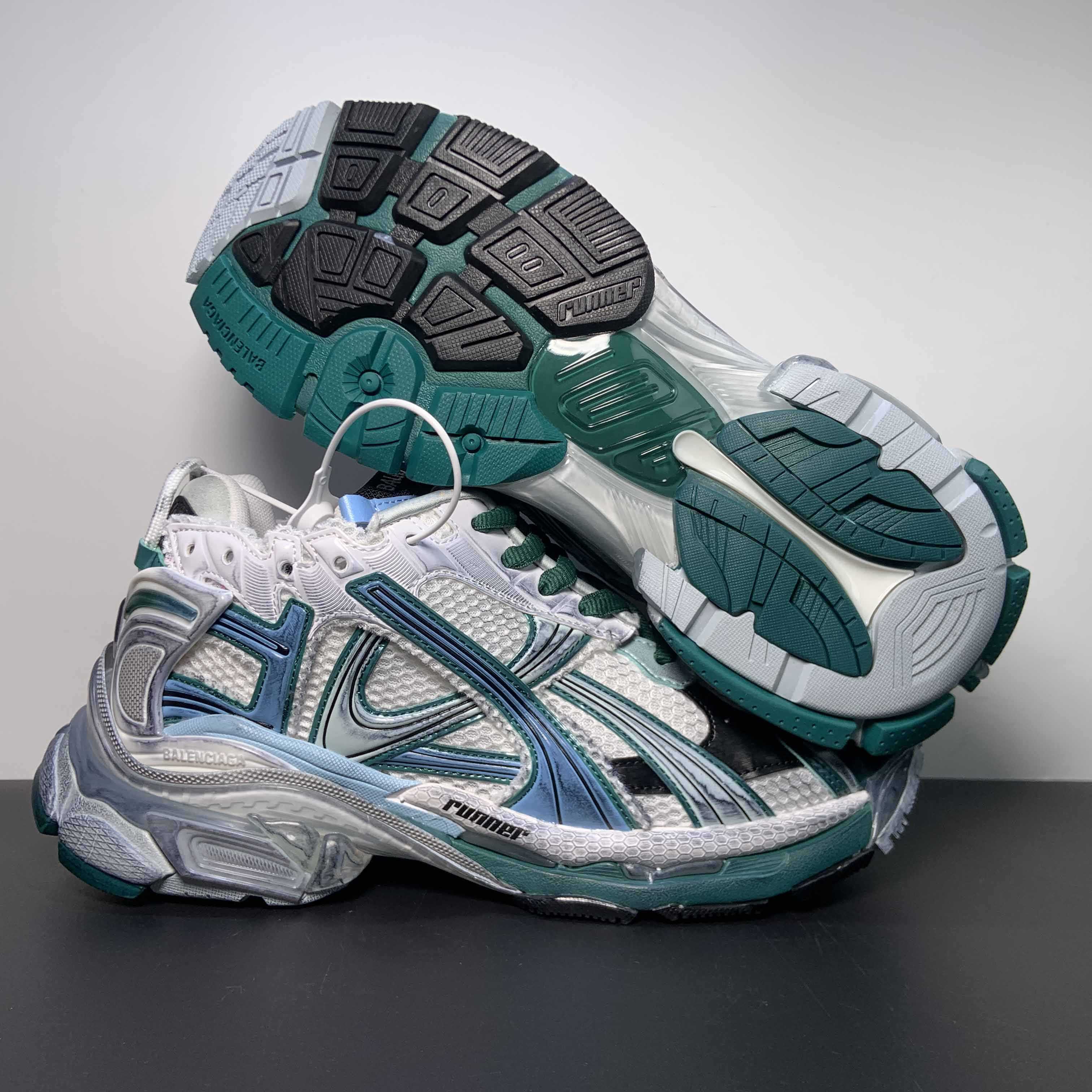 Balenciaga Runner Sneaker In White/Green And Blue - EUR FASHION