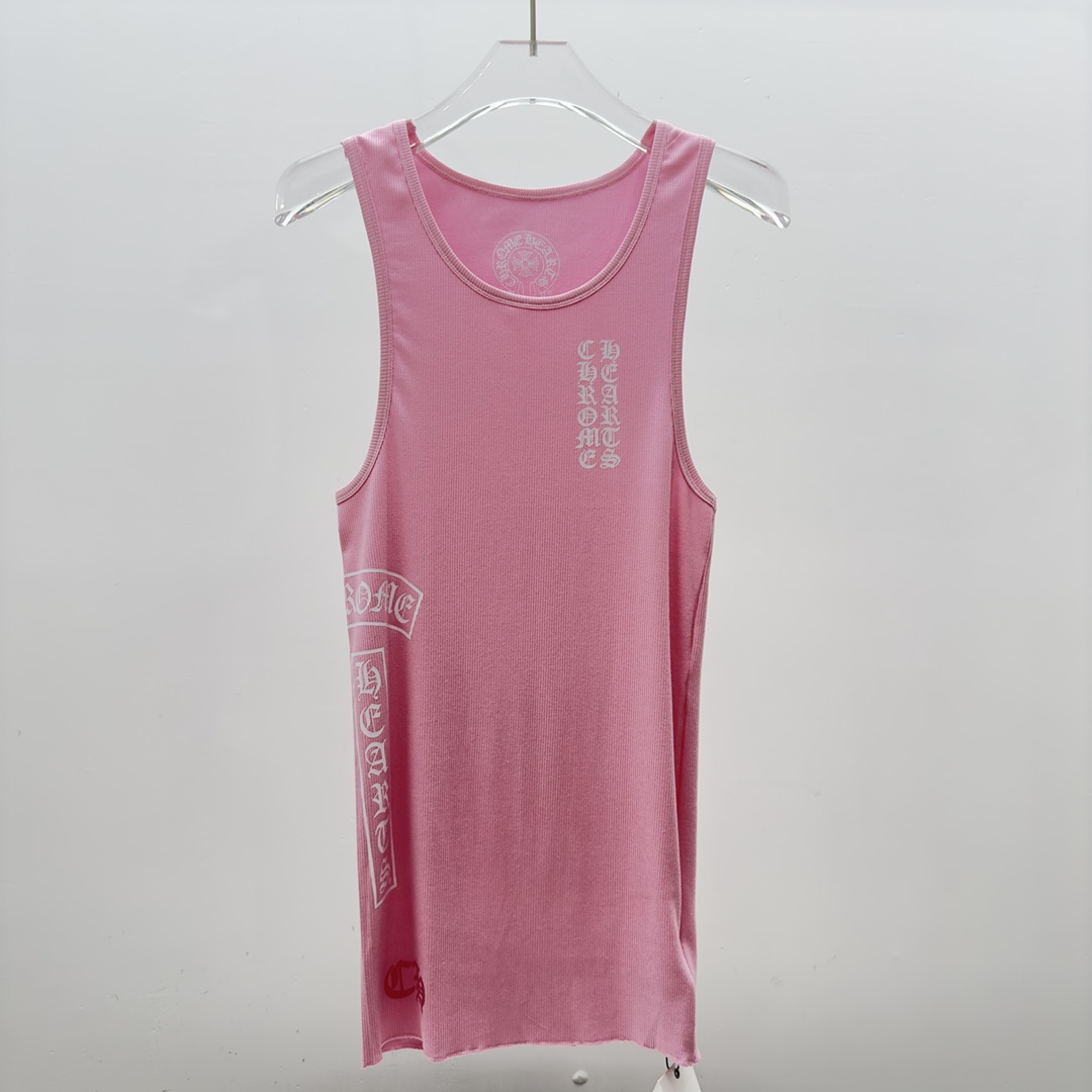 Chrome Hearts Pink Vertical Logo Tank Top - EUR FASHION