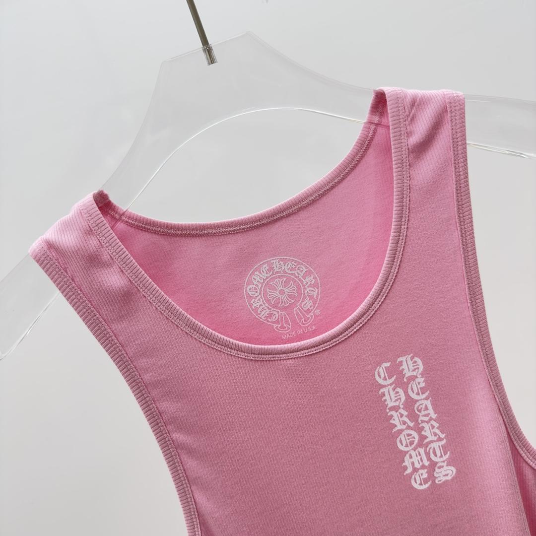 Chrome Hearts Pink Vertical Logo Tank Top - EUR FASHION