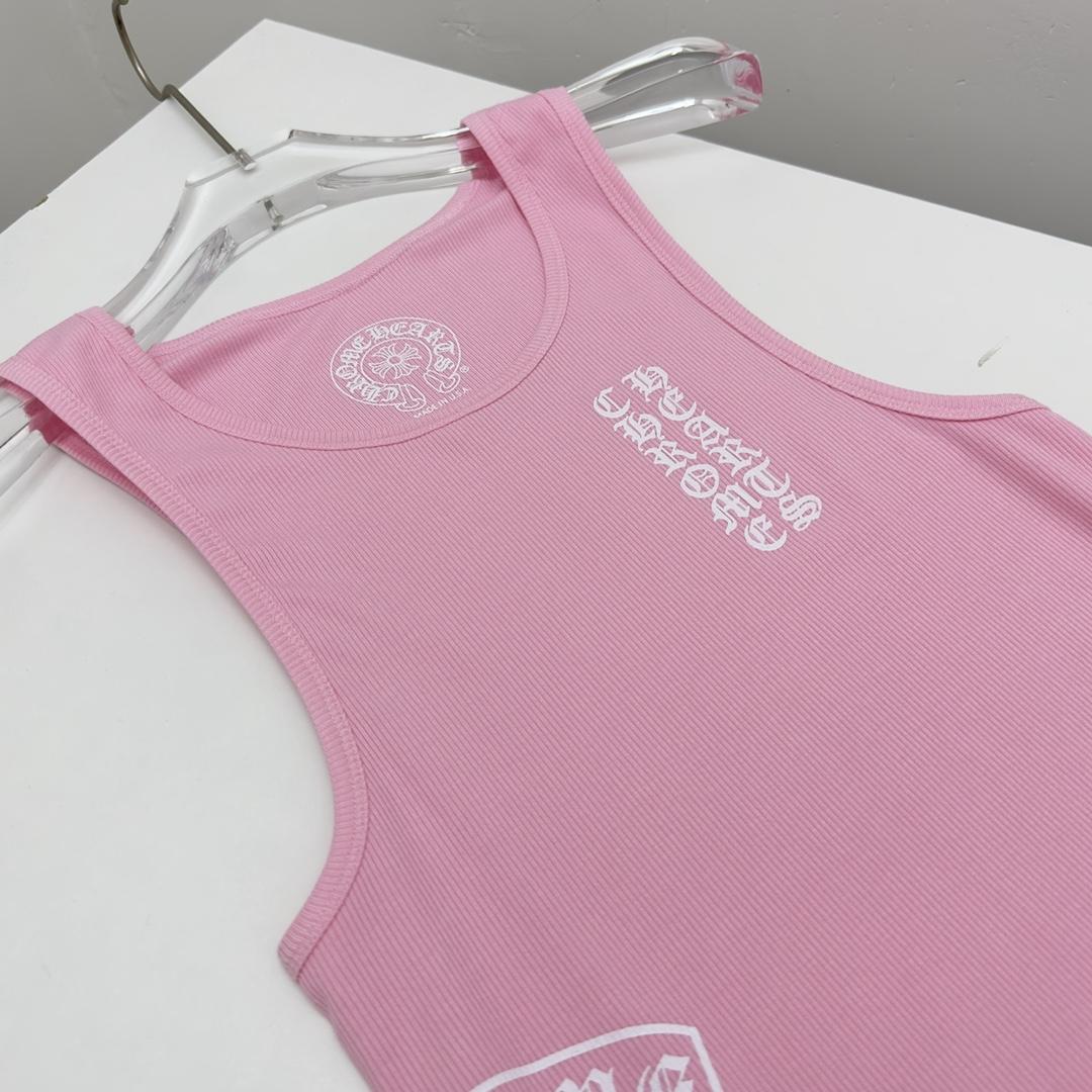 Chrome Hearts Pink Vertical Logo Tank Top - EUR FASHION